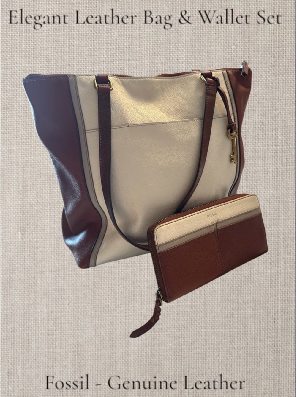 Fossil Two-Tone Cream and Brown Shoulder Bag
